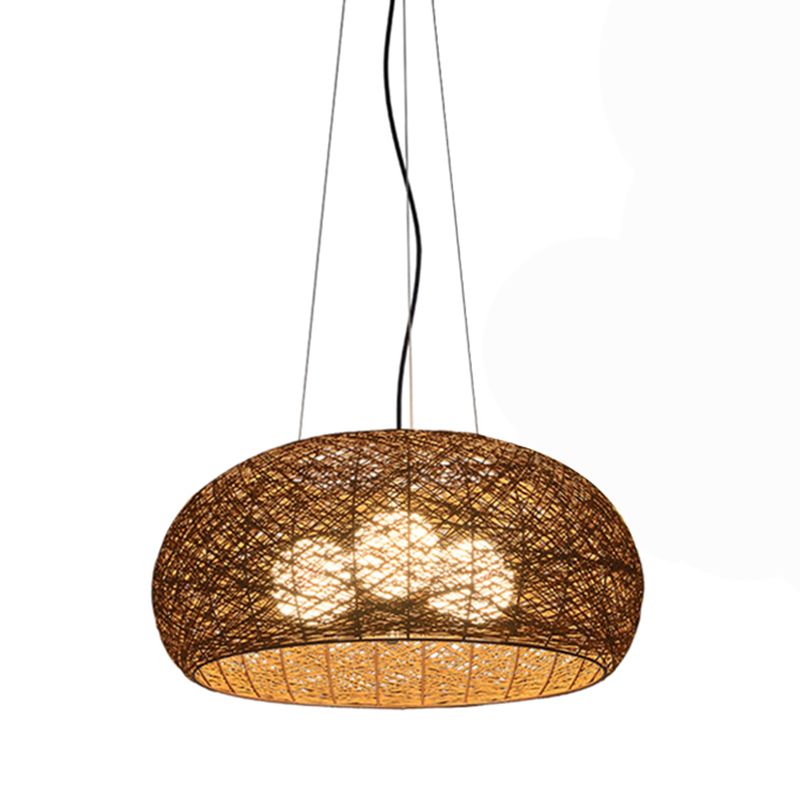 3-lights Rattan Pendant Lights Restaurant Hand Weaving Suspended Lamp in Beige with 47" Hanging Cord