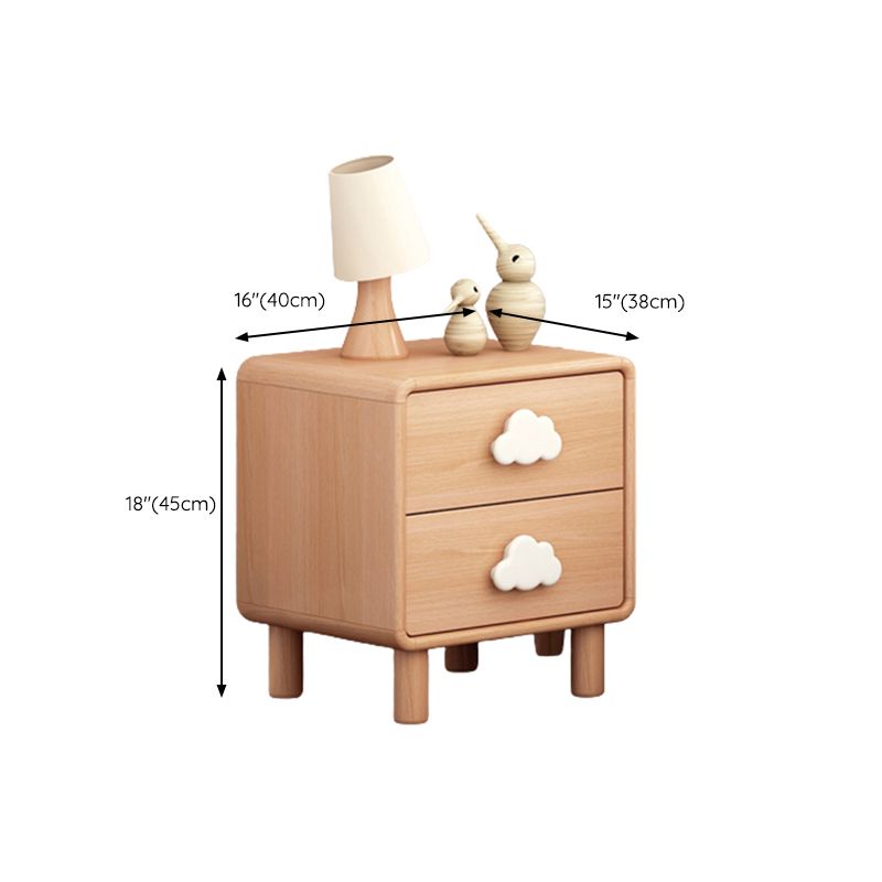 Modern Beech Kids Bedside Table Light Wood Nightstands with 2 Drawers