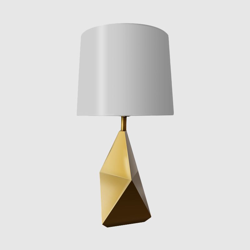 White Barrel Task Lamp Modern 1 Head Fabric Desk Light with Gold Geometric Metal Base