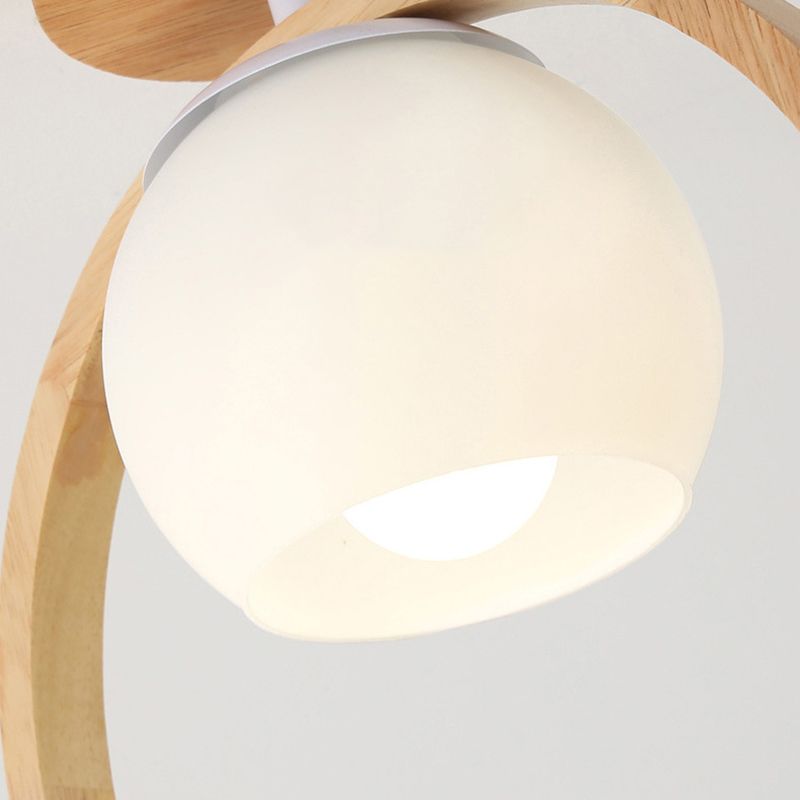 White Shaded Ceiling Light Contemporary Flush Mount Lighting with Wood for Room