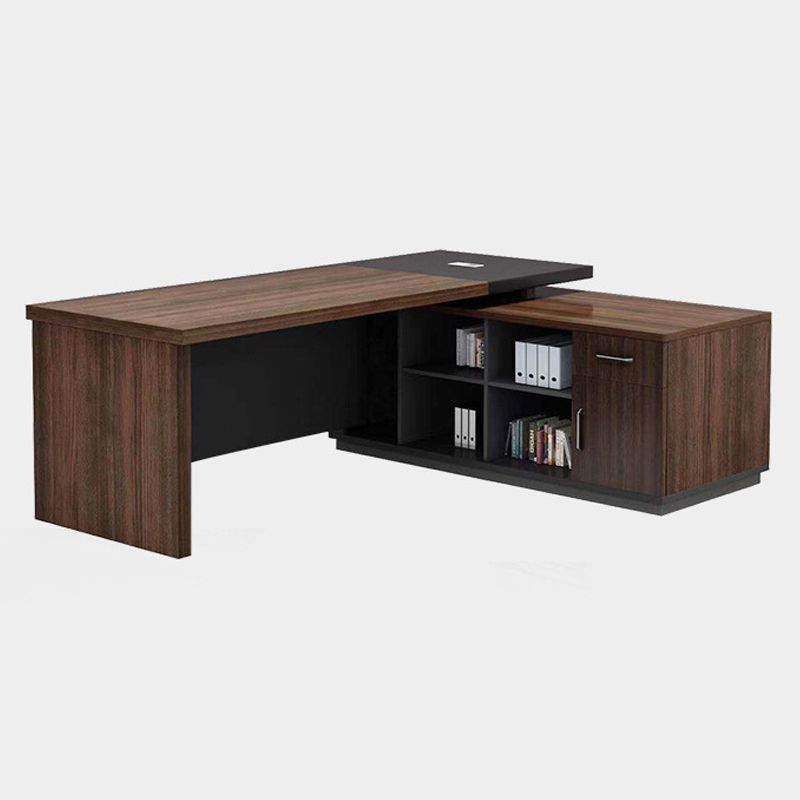 Contemporary Style Office Desk L-Shape Brown Writing Computer Desk