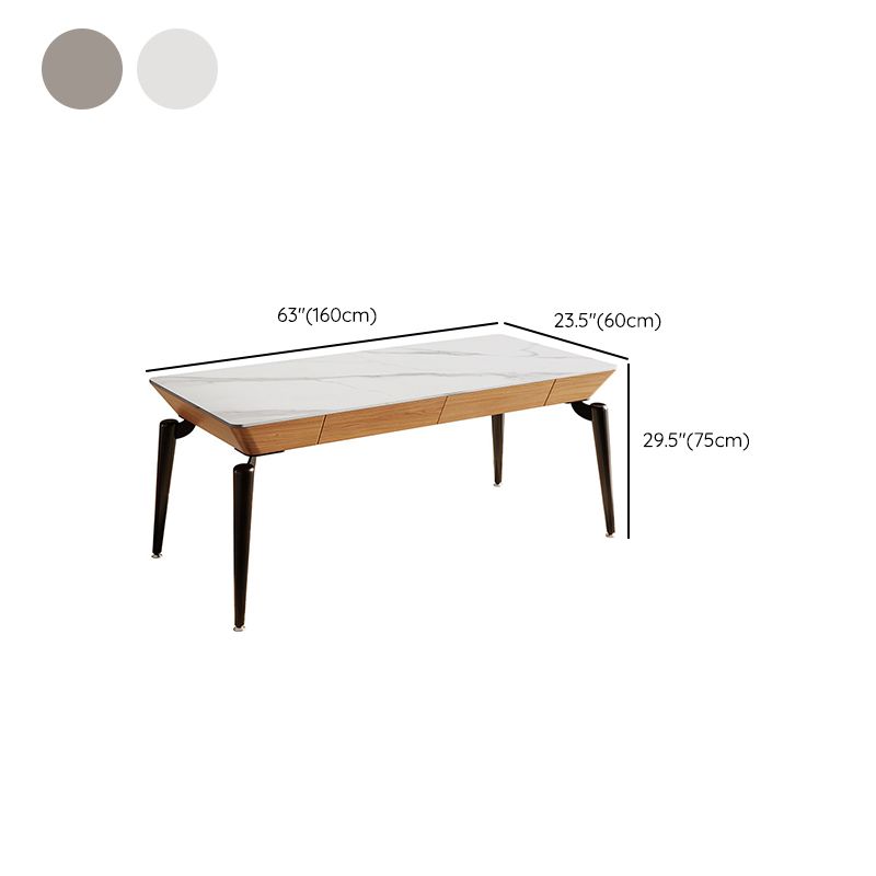 Rectangular Shaped Office Table Stone Writing Desk in Grey/White