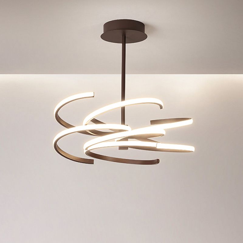 Coffee Twist Hanging Ceiling Light Simple Style Metal 19.5"/24.5" Wide LED Chandelier Lamp, Warm/White Light