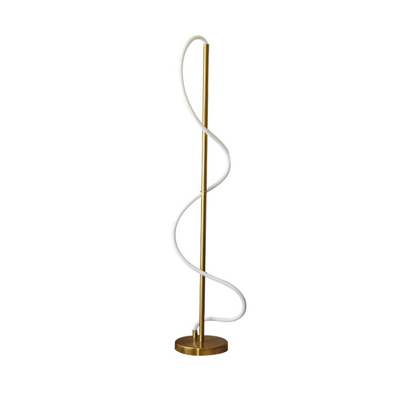 Metallic Spiral Line Reading Floor Light Modernist LED Stand Up Lamp in Gold for Study Room