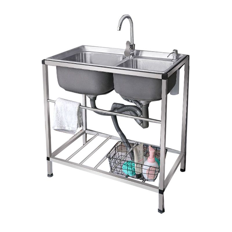 Modern Workstation Ledge Stainless Steel with Faucet and Soap Dispenser Sink