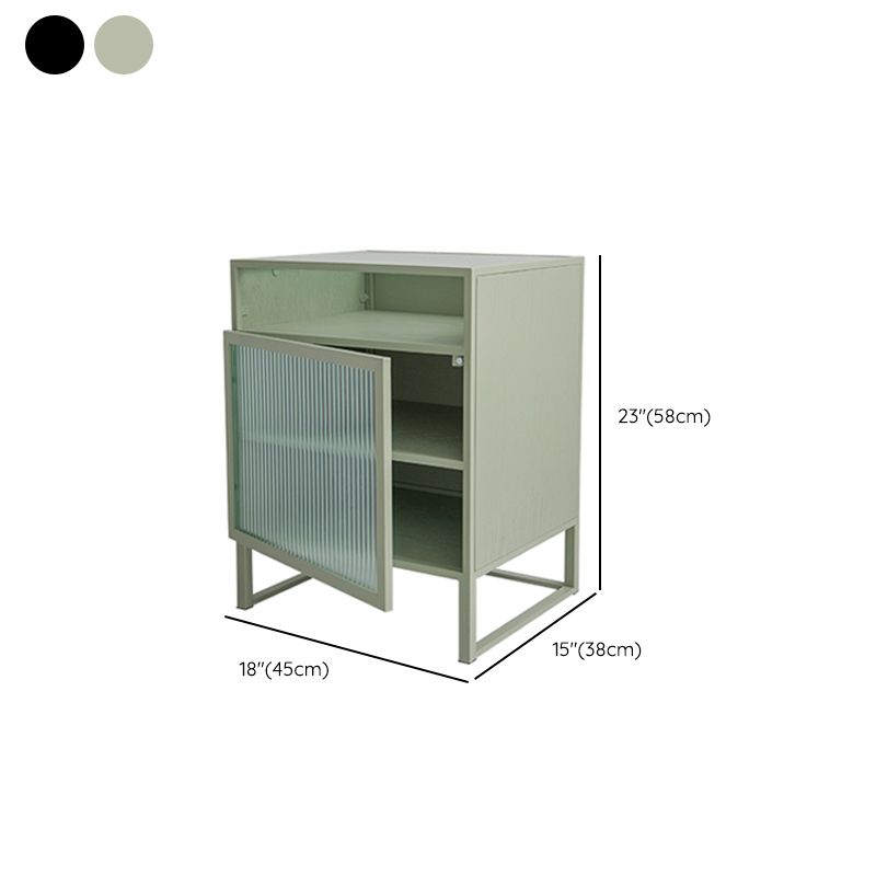 1 Door Contemporary Nightstand Iron Glass Top Bedside Cabinet With Legs .22.8" Tall