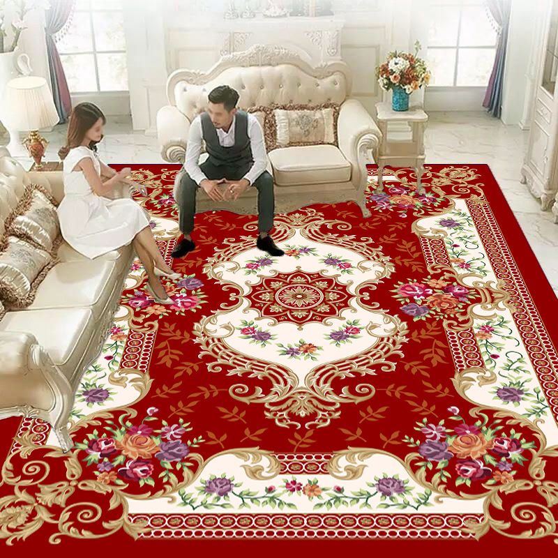 Alfombra lavable Vintage Classic Floral Design Rug poliéster alfombra anti-Slip para decoración del hogar