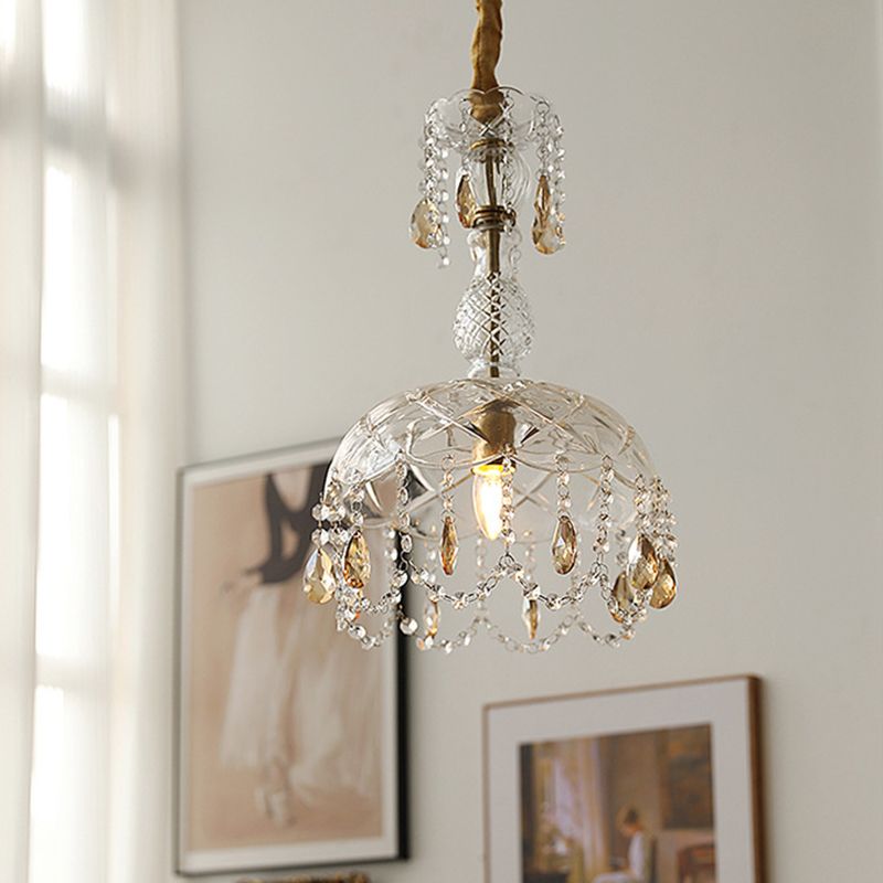 Style moderne Unique Shade Hanging Glass Light 1 Light Sanging Lamping avec Crystal