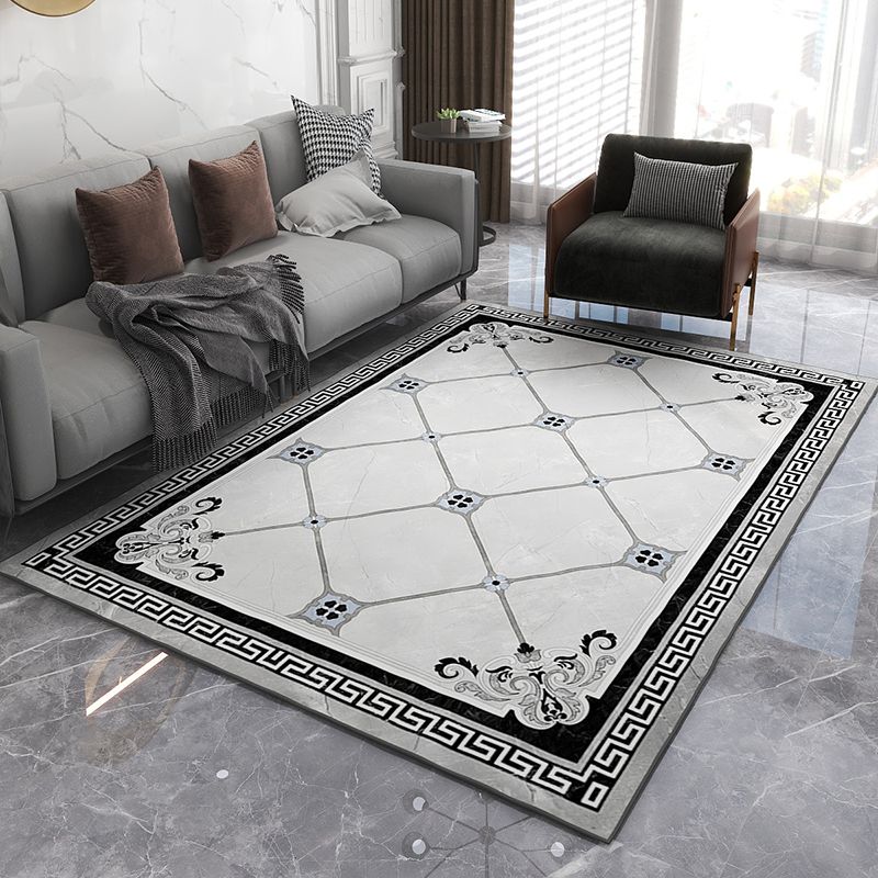 Formal Living Room Rug Multi Color Geometric Pattern Area Carpet Leather Non-Slip Backing Pet Friendly Easy Care Rug