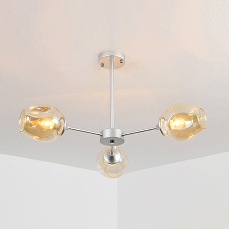 Modernist 3/6/8 Lights Hanging Chandelier Black/Chrome Sputnik Suspension Pendant with Blue/Amber Glass Shade