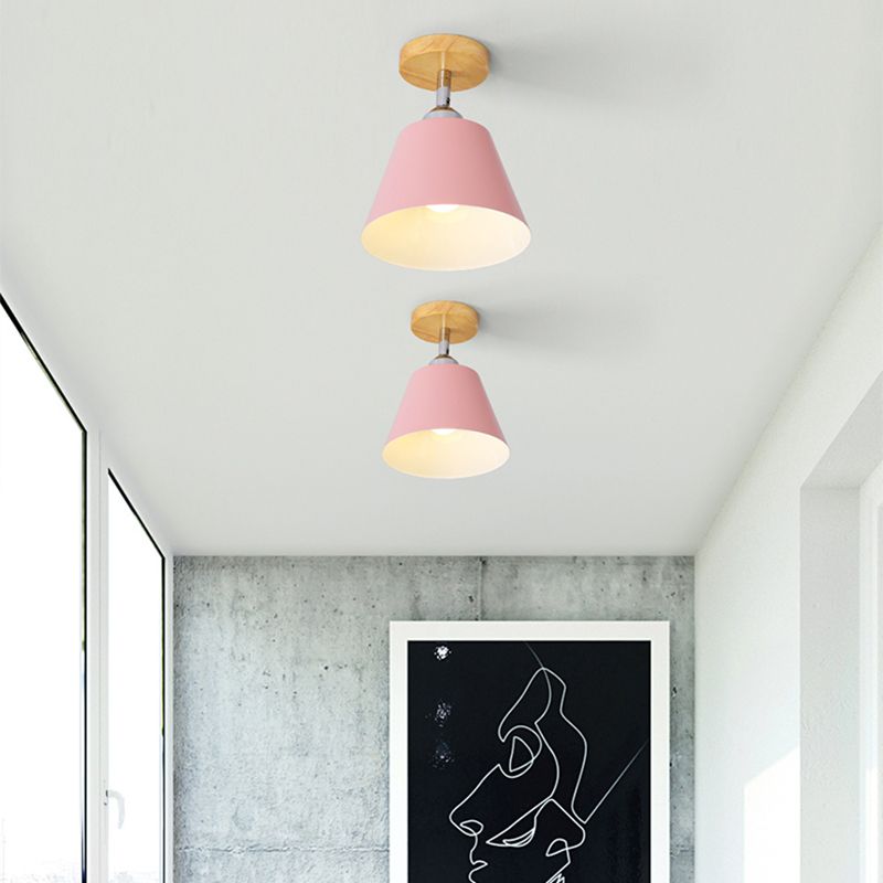 Pink/Gray Cone Semi Flush Mount Lighting Metal Modernist 1 Light Semi Mount Lighting for Balcony