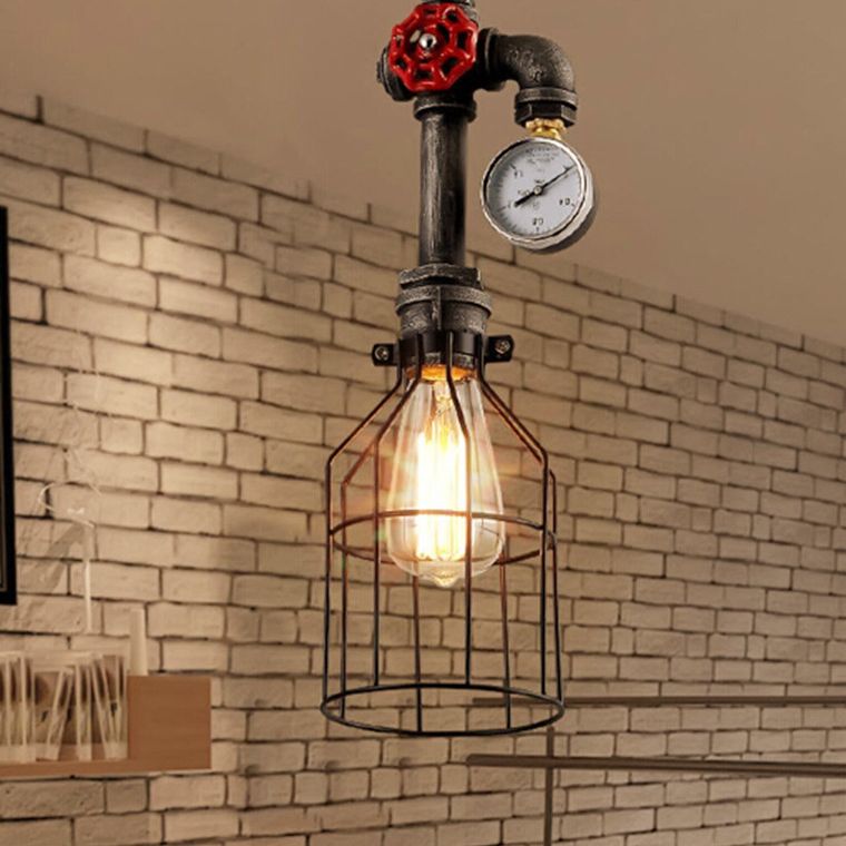 Metal Wire Cage Hanging Light Fixture Industrial Restaurant Ceiling Pendant Light in Black