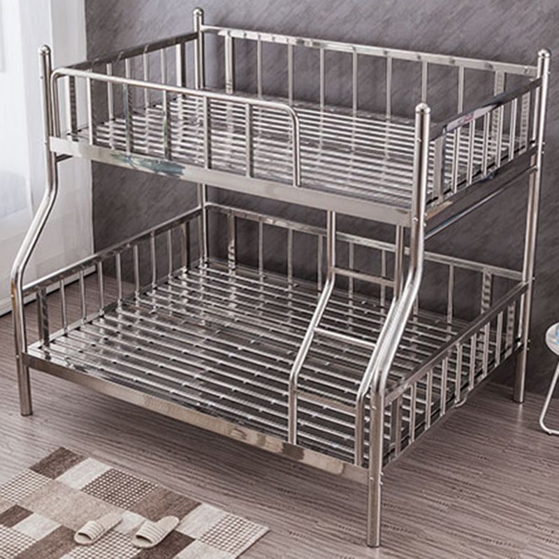 Silver Metal High Bunk Bed Modern Stainless Steel Bunk Bed with Guardrail