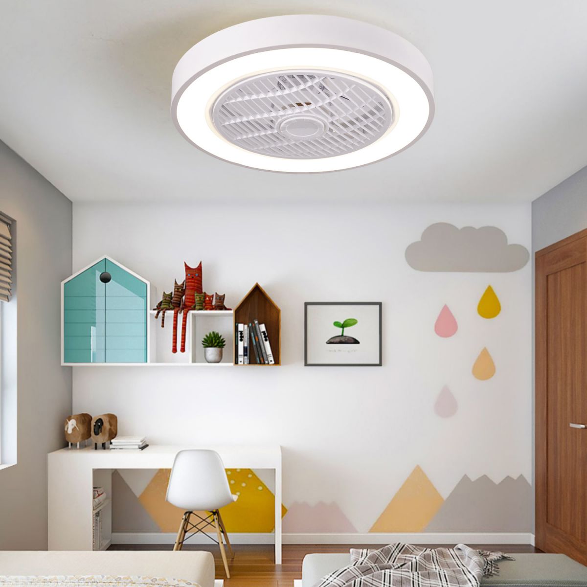 Acrylic LED Macaron Ceiling Light in Modern Concise Style Lacquered Iron Circular Ceiling Fan Light