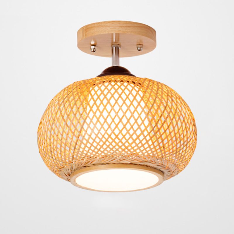 Sphere Semi Flush Mount Light Modern Rattan Ceiling Mount Chandelier for Bedroom