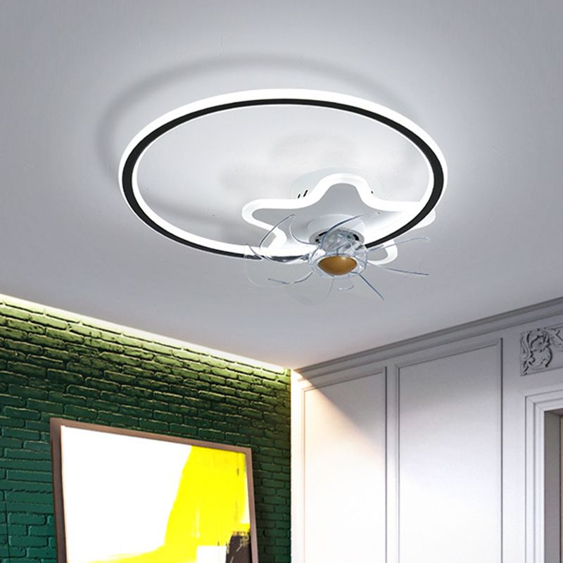 Ring and Star 7 Blades Ceiling Fan Lighting Nordic Acrylic Bedroom LED Semi-Flush Mount with Remote