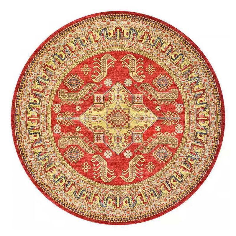 Round Tribal Pattern Carpet Polyester Persian Area Rug Stain Resistant Indoor Rug for Living Room