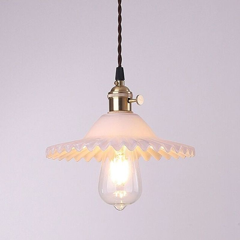 1-Light Scalloped Pendant Lamp Retro Industrial Style Lotus Glass Restaurant Hanging Lamp