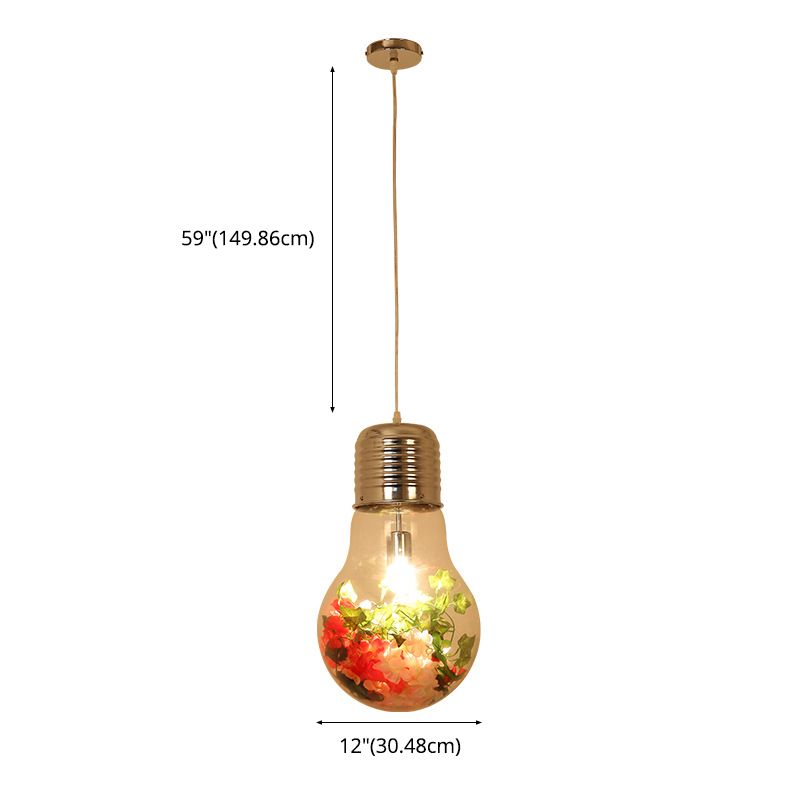 1 Light Bulb Shaped Hanging Pendant Lights Industrial Style Glass Pendant Ceiling Lights