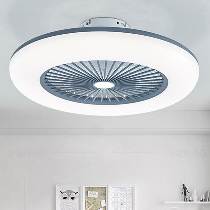 Bedroom LED Ceiling Fan Lamp Macaron Style Semi Flush Light with Circular Acrylic Shade