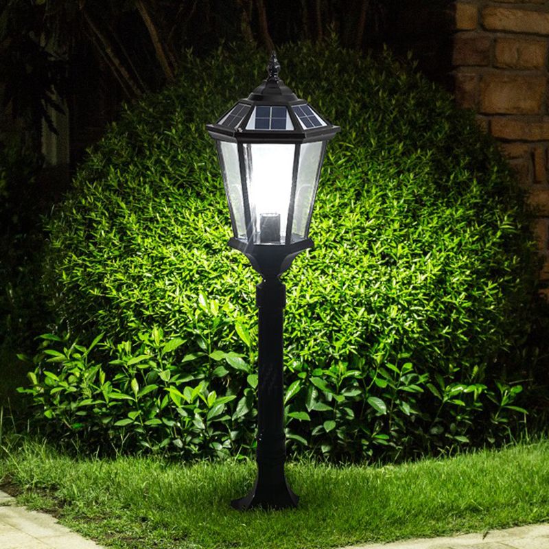 Clear Glass Black LED Ground Light Lantern Retro Style Solar Lawn Lighting for Outdoor