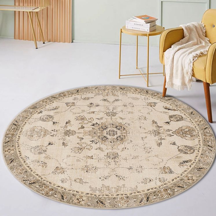 Light Color Vintage Area Carpet Polyester Ethnic Pattern Indoor Rug Easy Care Carpet for Living Room