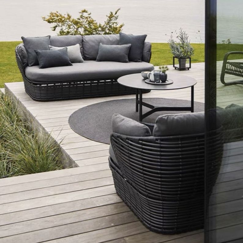 Modern & Contemporary Outdoor Loveseat Wicker/Rattan Fabric With Cushions