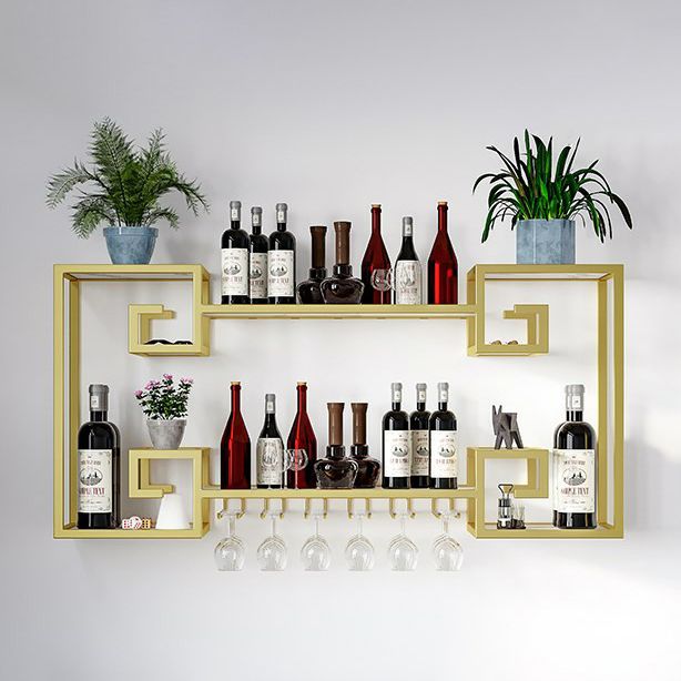 Wall Mounted Wine Rack Metal Wine Bottle & Glass Rack for Dining Room