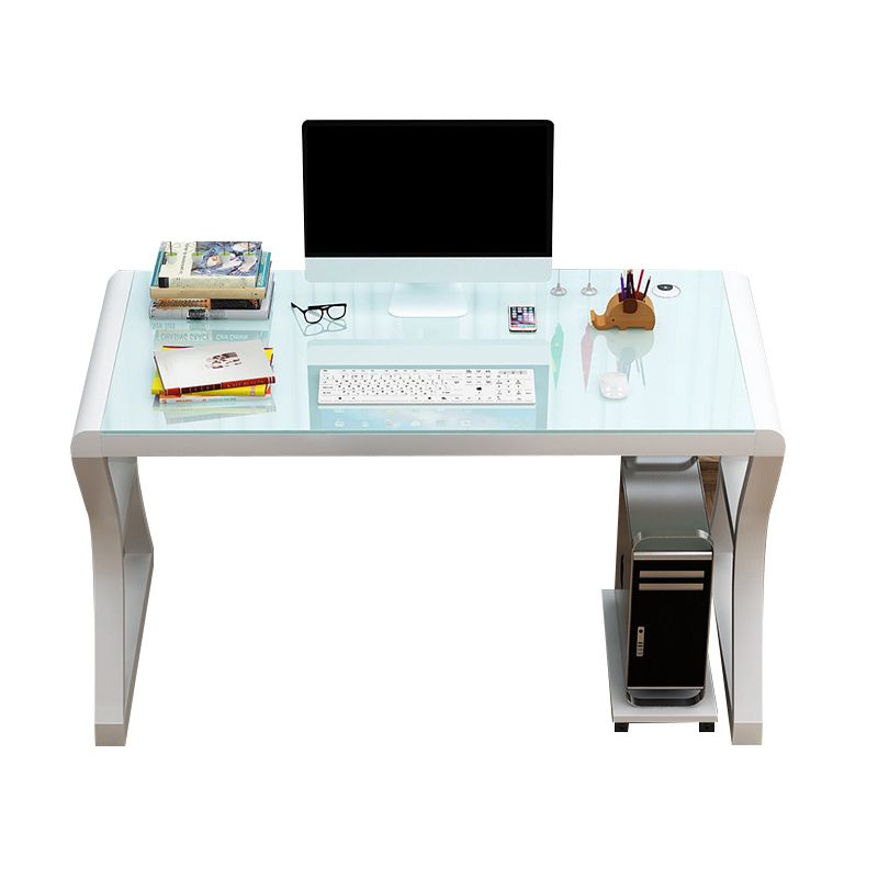 Glass Contemporary Office Desk Antique Finish Computer Desk with Metal Legs