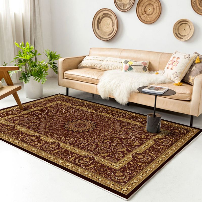 Traditional Multi-Color Patterned Rug Polyester Boho Chic Rug Non-Slip Machine Washable Stain Resistant Area Carpet for Home