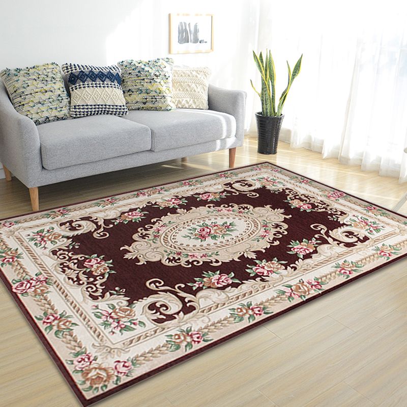 Luxurious Blossom Pattern Rug with Leaf Multicolor Vintage Carpet Polyester Washable Pet Friendly Anti-Slip Area Rug for Parlour