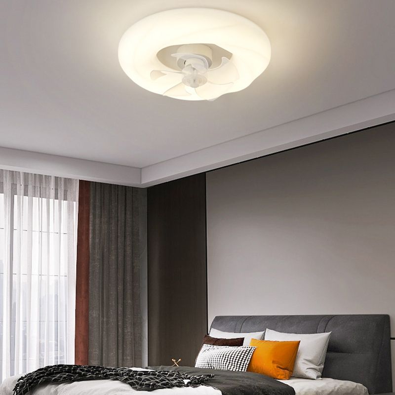 5-Blade White Ceiling Fan Modernism LED Fan with Light for Hallway