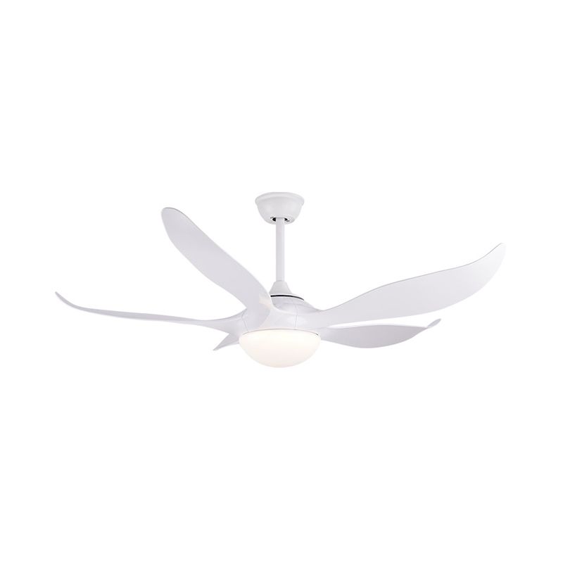 56" W White LED Ceiling Fan Lamp Modernist Acrylic Dome Semi Flush Mounted Lamp with 5 Blades for Bedroom