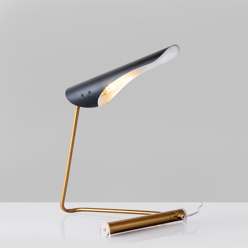 Black Bird-Like Night Stand Light Postmodern 1 Bulb Metallic Table Lamp with Curved Stand