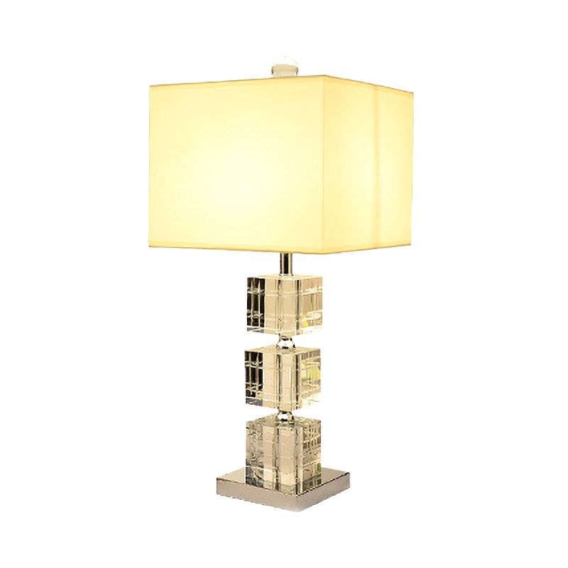 1 Head Cuboid Fabric Task Lighting Modernism Hand-Cut Crystal Small Desk Lamp in Beige