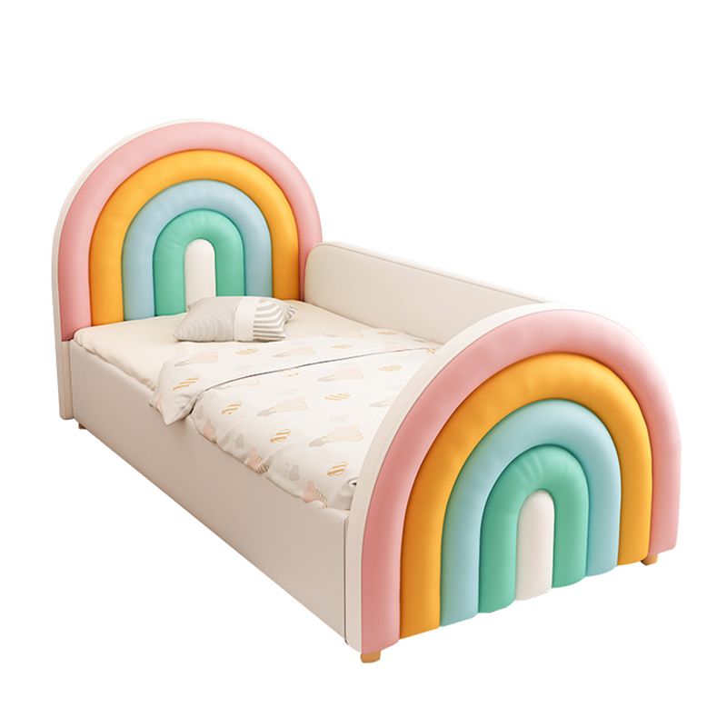 Upholstered Rainbow Kids Bed Modern Genuine Leather Twin Bed with Mattress