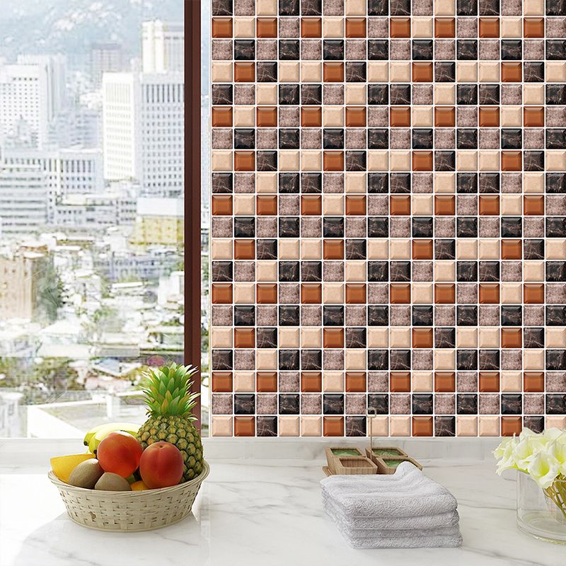 Brown Faux Marble Mosaics Wallpapers 18 Pieces Removable Wall Covering for Kitchen