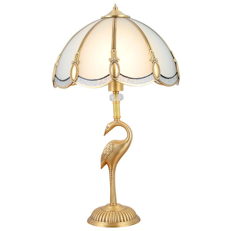 Peacock Feather Beveled Glass Table Lighting Minimalism 1-Light Living Room Nightstand Lamp in Brass