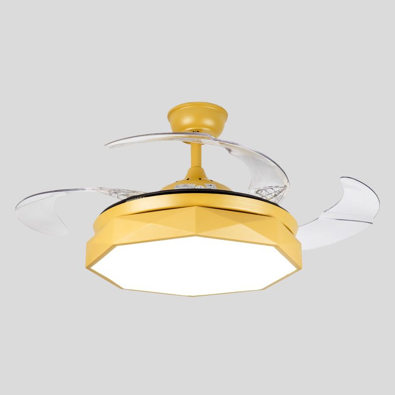 Prismy Living Room Ceiling Fan Light Metallic 15.5" Wide LED Nordic Semi Flush Mount, 4 Blades