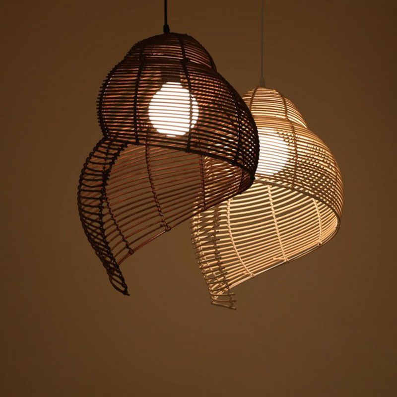 Conch Suspension Lighting Minimalist Rattan 1 Head Restaurant Pendant Ceiling Light