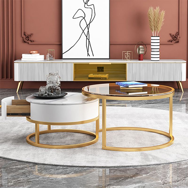 Stone Top Media Console Modern TV Media Stand with Gold Metal Legs