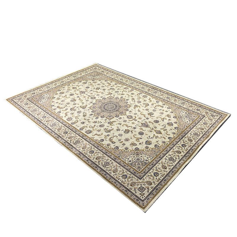 Brown Living Room Area Rug Traditional Polyester Area Carpet Anti-Slip Easy Care Rug