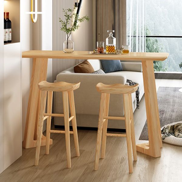 Pine Wood Bar Table Contemporary Bar Table with Wood Sled Base