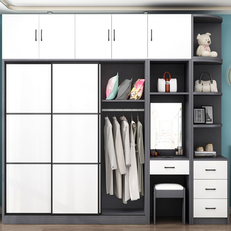 Gray Modern Coat Locker Wooden 3-Drawer Matte Finish Closet with Garment Rod