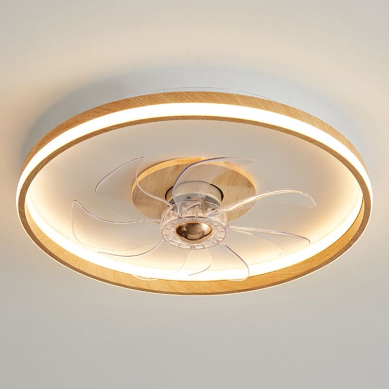 Iron and Wood Ceiling Fan Round LED Contemporary Fan Light Fixture