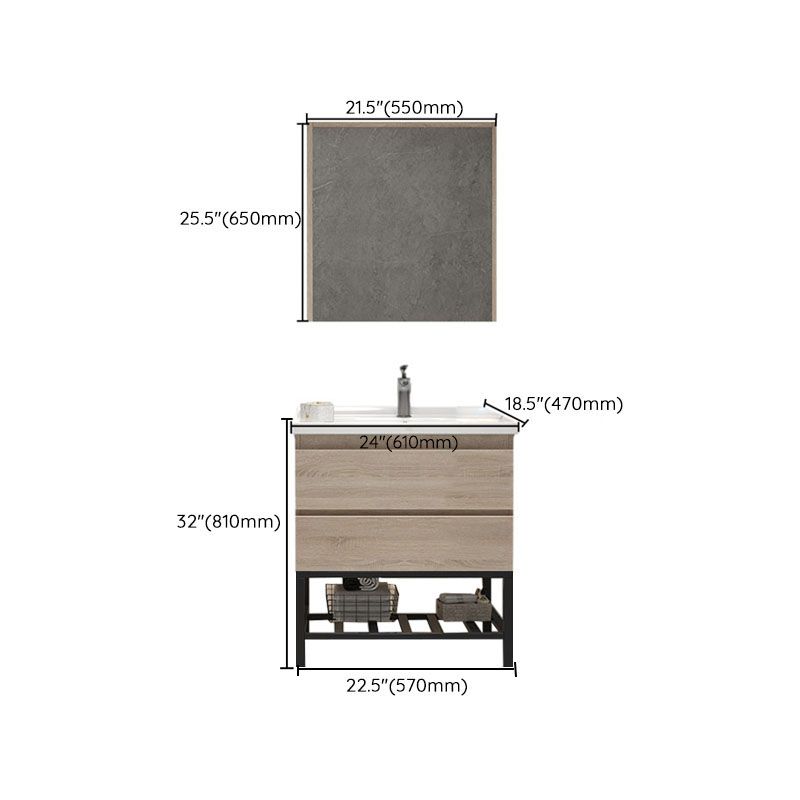 Wall-Mounted Bath Vanity Single Sink Door Rectangle Mirror Bathroom Vanity with Drawers