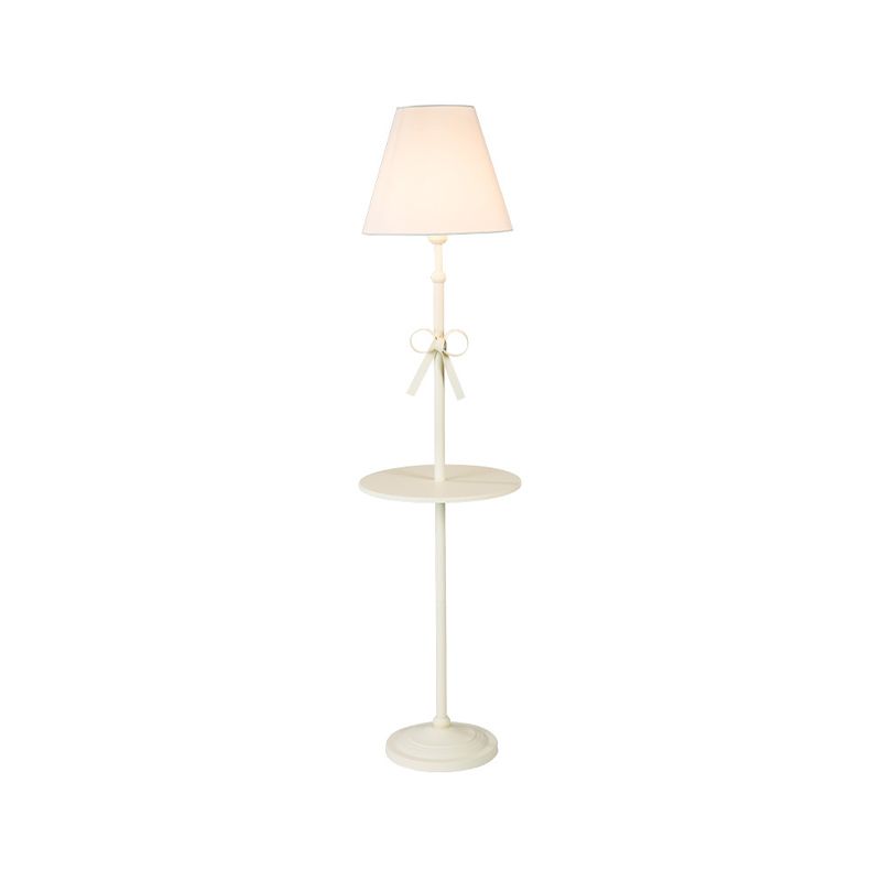 Fabric Conic Floor Standing Lamp Kids Single Beige/Pink Floor Lighting with Table and Bow-Knot