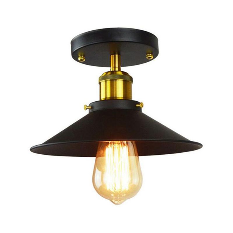 Retro Industrial Style Deckenleuchte schwarz schmiedeeisernen Kegelschatten Halbflush Mount Lampe für Korridor Schlafzimmer