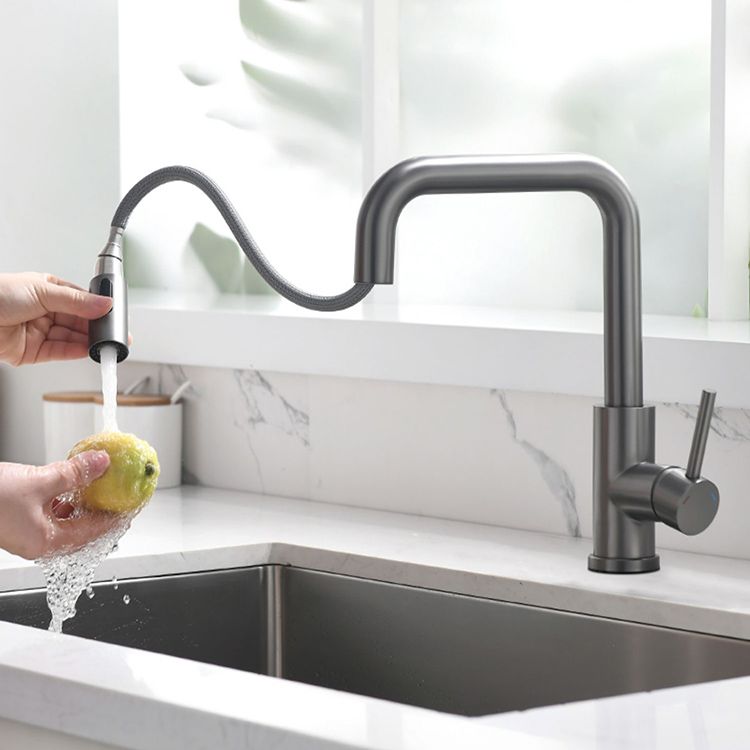 Modern Pull Out Single Rotary Switch Kitchen Faucet High Profile Faucet