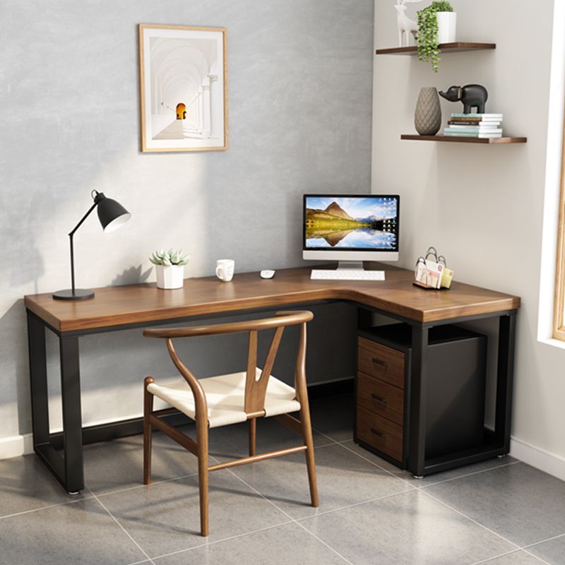 Solid Wood L-Shaped Writing Table Simplicity Fixed Work Desk